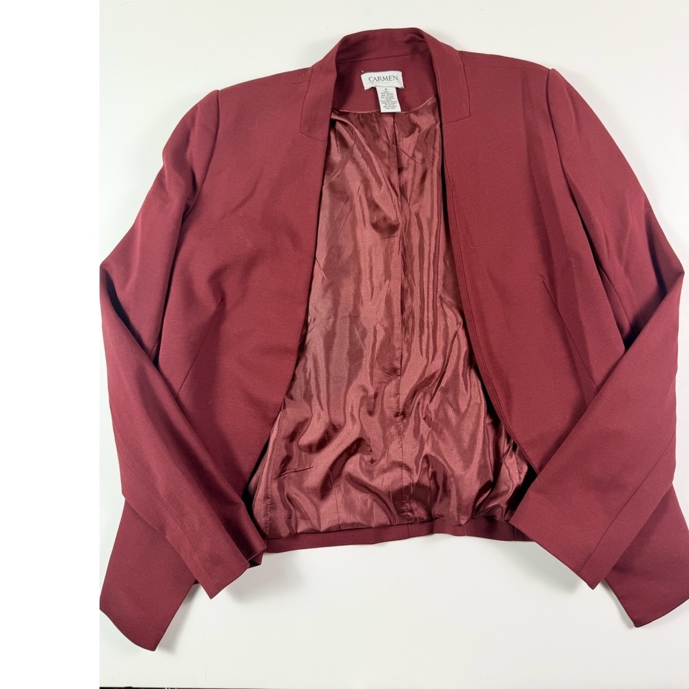 Carmen Marc Valvo Burgundy Open Front Work Preppy Blazer Jacket Women Size 6
